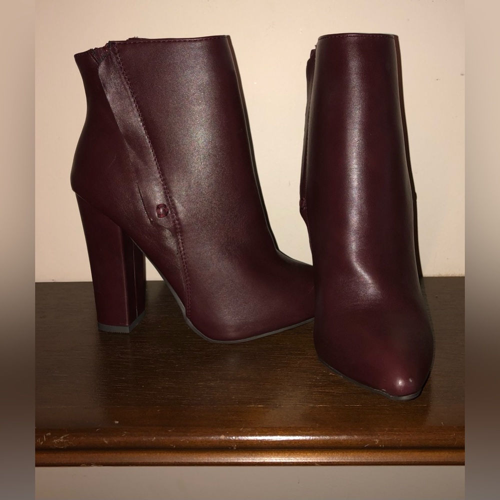 JustFab Oxblood/Burgundy Pointed-Toe Ankle Boots